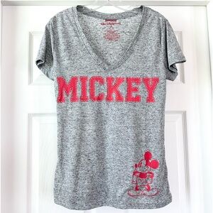 Disney Mickey Mouse Gray Bling V-neck Tee Shirt Size L